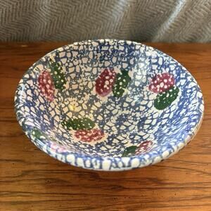 Christian Ridge Pottery Maine Art Berry Bowl Sponge Painted Terracotta 6"